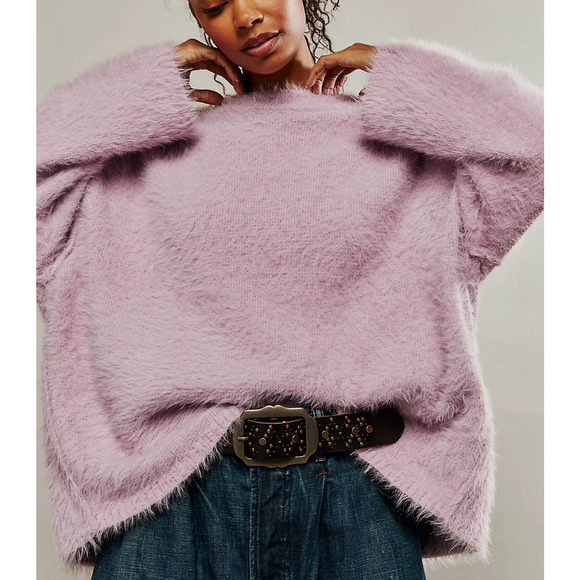 Free People Sweaters - FREE PEOPLE FRAGRANT LILAC PURPLE HARRISON BUNNY CREW FUZZY SOFT SWEATER SZ S
